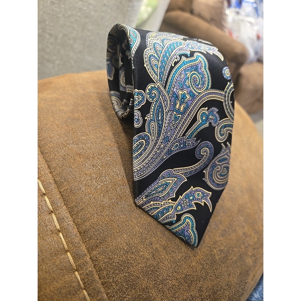 Carson Pirie Scott Silk Tie Black Blue Paisley Vintage Classic Designer Menswear